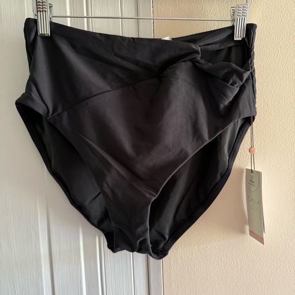CALIA Women’s High Rise Side Twist Swim Bottoms Basic Pure Black Size Medium NWT - Picture 2 of 8
